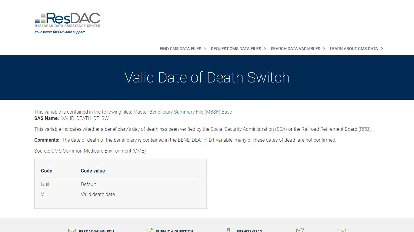 Valid Date of Death Switch | ResDAC